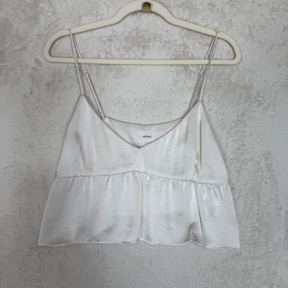 Wilfred Aritzia Ivory Satin Peplum Babydoll Top Minimalist Chic M